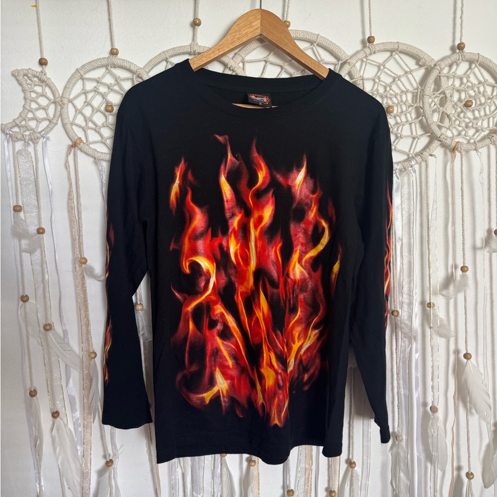 Black Long Sleeve Shirt with Flame Design